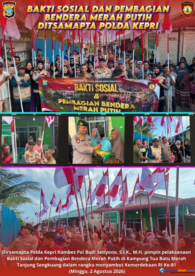 
 Sambut HUT ke-81 Kemerdekaan RI, Ditsamapta Polda Kepri Gelar Bakti Sosial dan Bagikan 100 Bendera Merah Putih