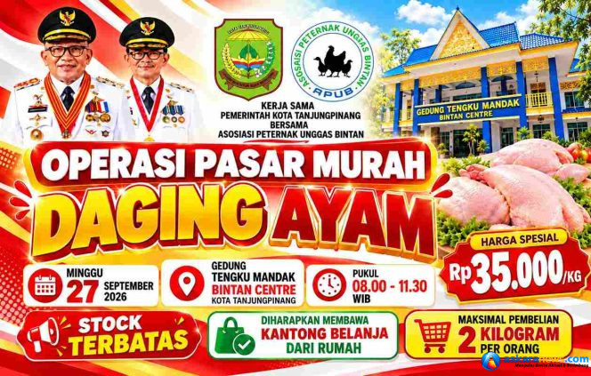 
 Minggu Besok, Pemko Tanjungpinang Gelar Operasi Pasar Murah, Ayam Dijual Rp35 Ribu